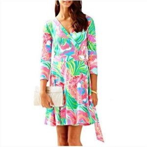 Lilly Pulitzer Womens Emilia Long Sleeve Wrap Dress Paradise Bound Serene Blue